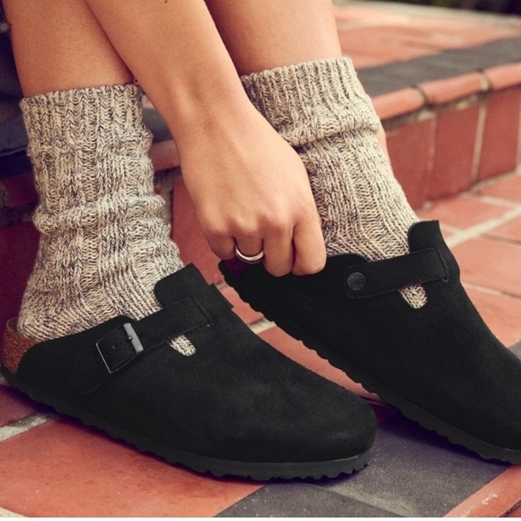 Birkenstock Boston EU41 W10 M8 Black Suede Clog Slip On Shoe Sandal Mule Unisex - Picture 1 of 13